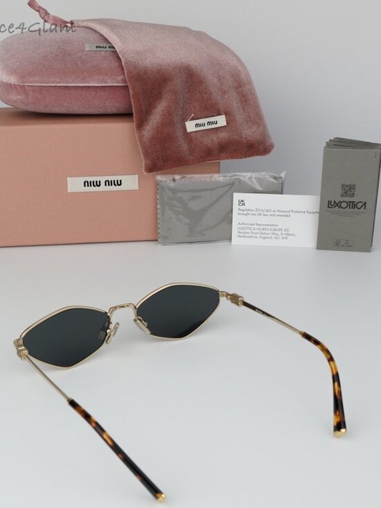 Miu Miu Women Sunglasses Gold Grey Geometric MU56ZS REGARD ZVN5S0 NEW AUTHENTIC